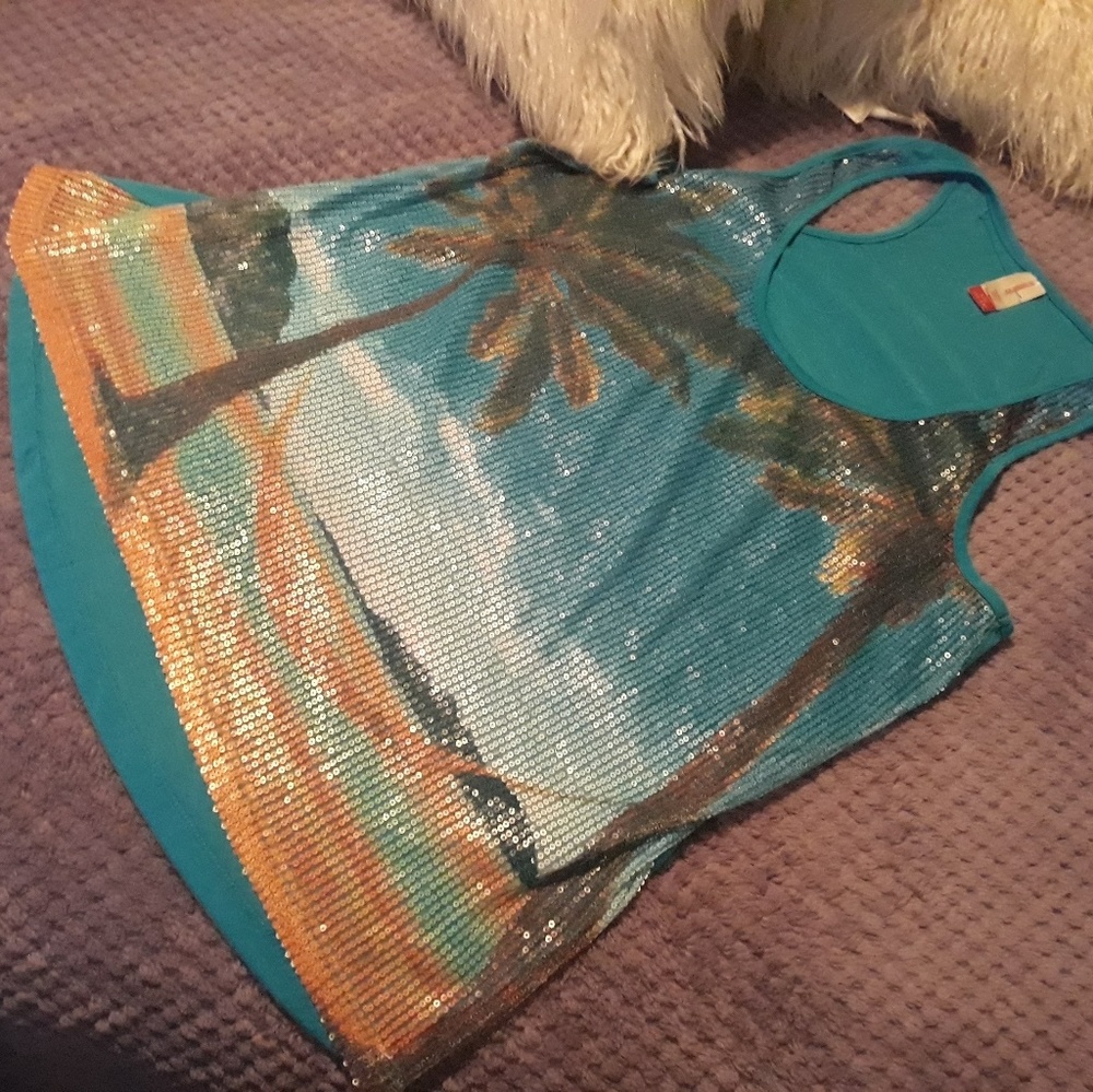 Sequined Tropical Tank Top